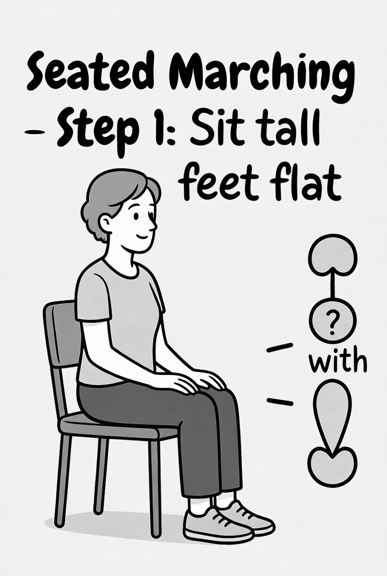 Seated Marching Exercises for Seniors-improves balance strength and stability