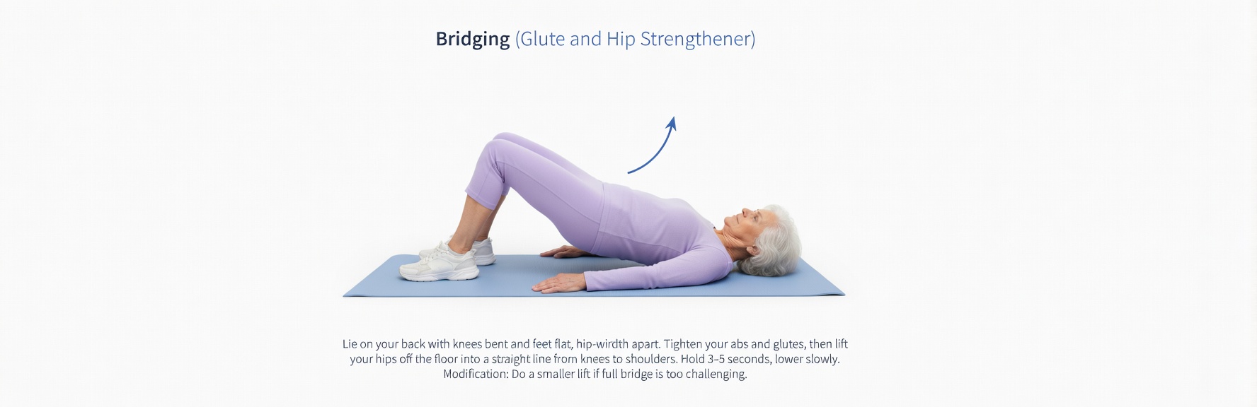 Bridging(Glute and Hip Strengthener) for knee hip pain relief exercise for Seniors