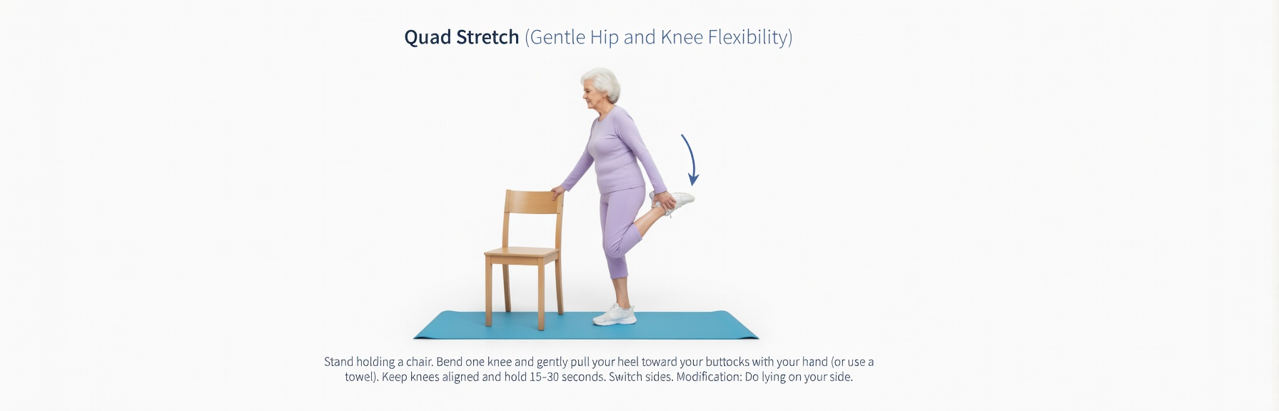 Quad Stretch (Gentle Hip and Knee Flexibility)for knee hip pain relief exercise for Seniors