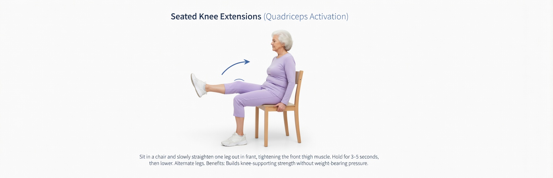 Seated Knee Extensions (Quadriceps Activation)for
 knee hip pain relief exercise for Seniors