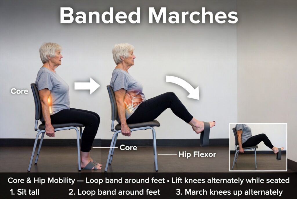 Seated Banded Marches (Core & Hip Mobility)Exercises