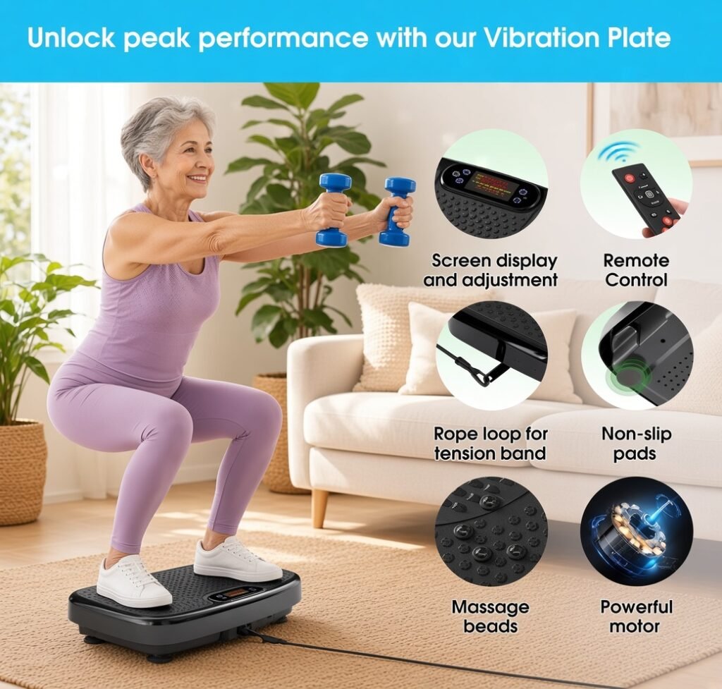 A senior citizen using Softgym Vibration Plate for weight loss with peak performance