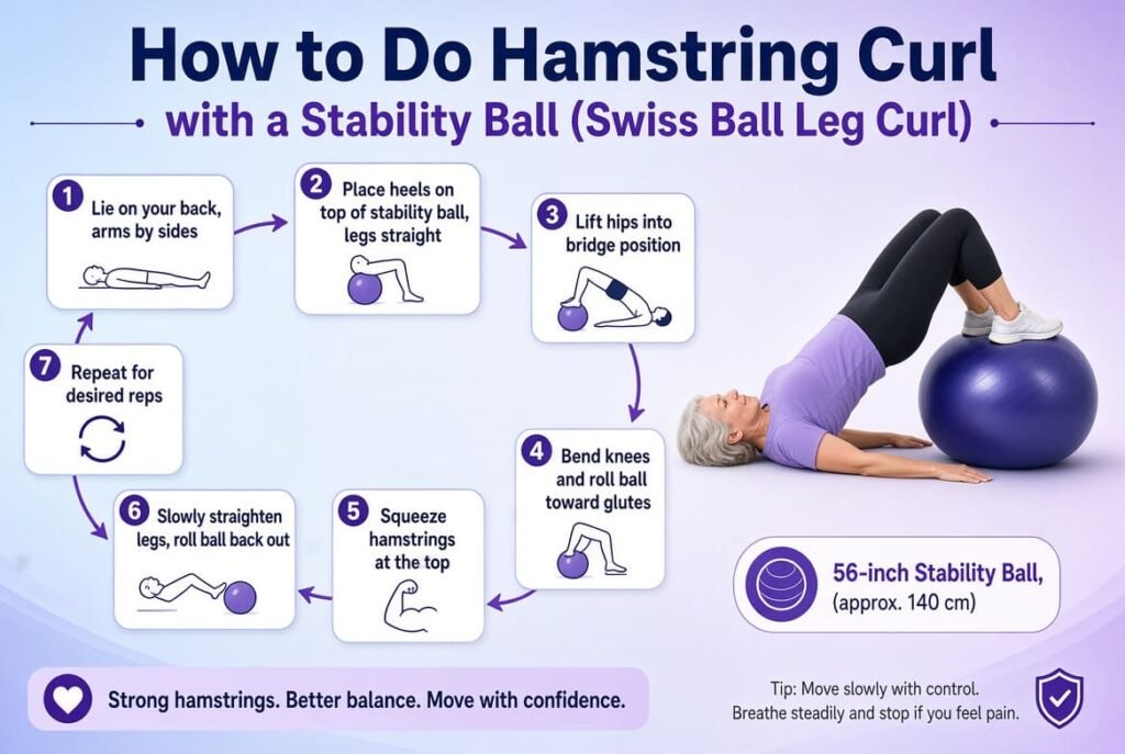 best stability ball exercises for Harmstring Curl for seniors