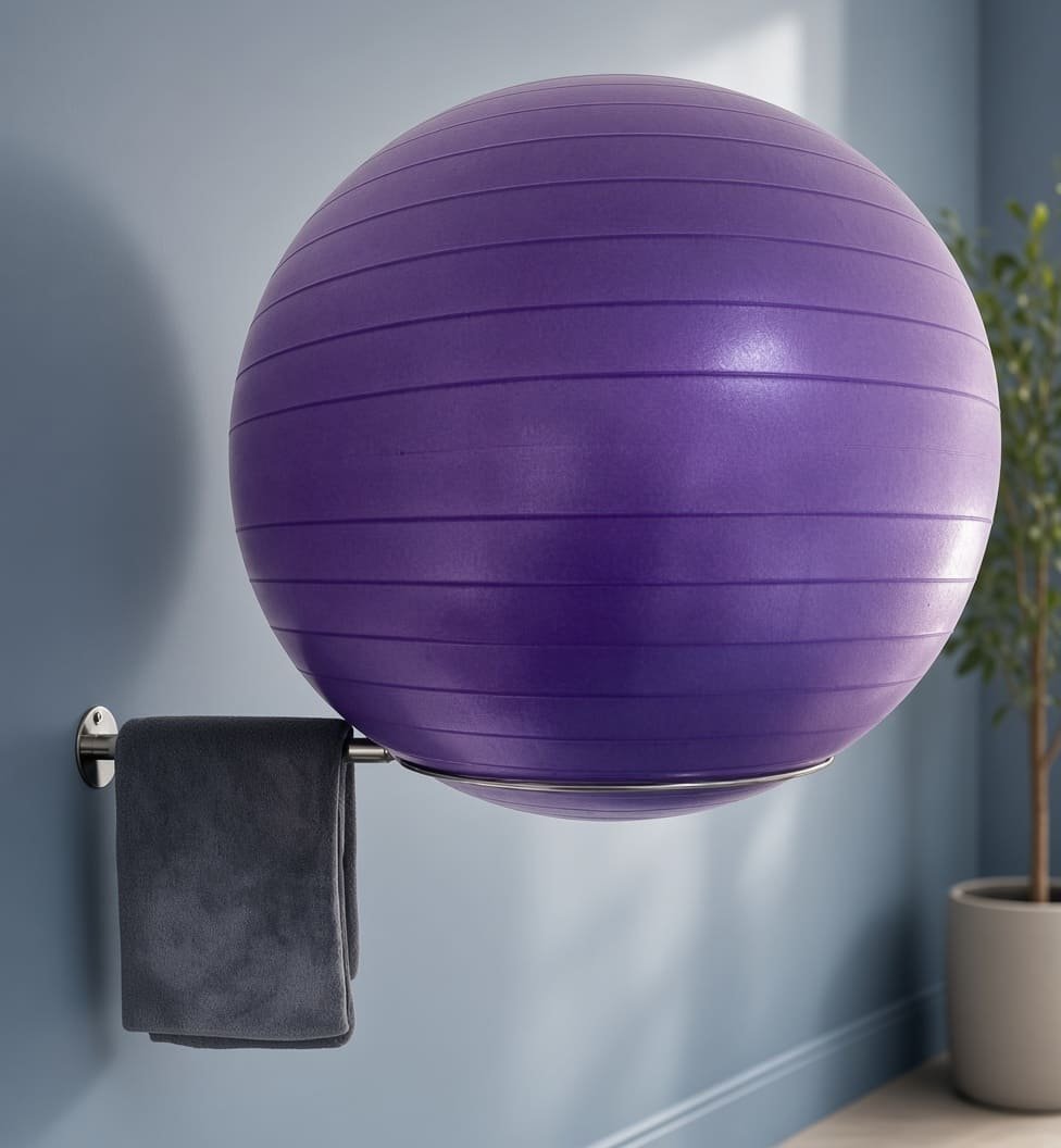 stability ball holder wall mounted installed with wall