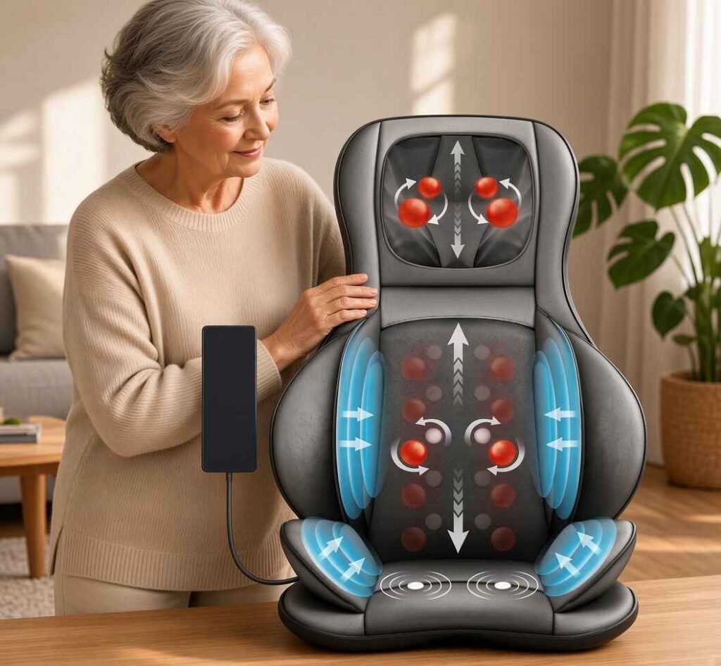 buy best portable body massage chair pad by senior lady