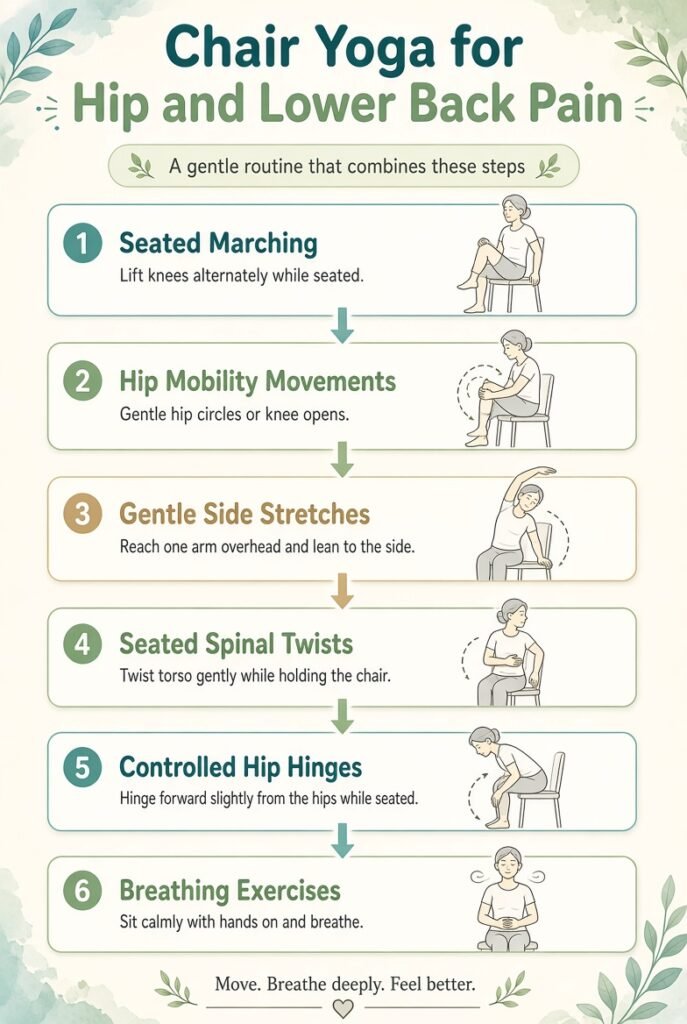Chair Yoga exercises technique for Hip Pain and lower back pain