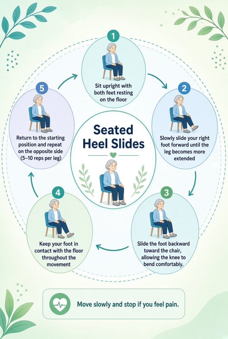 Seated Heel Slides of chair yoga for knee pain for seniors