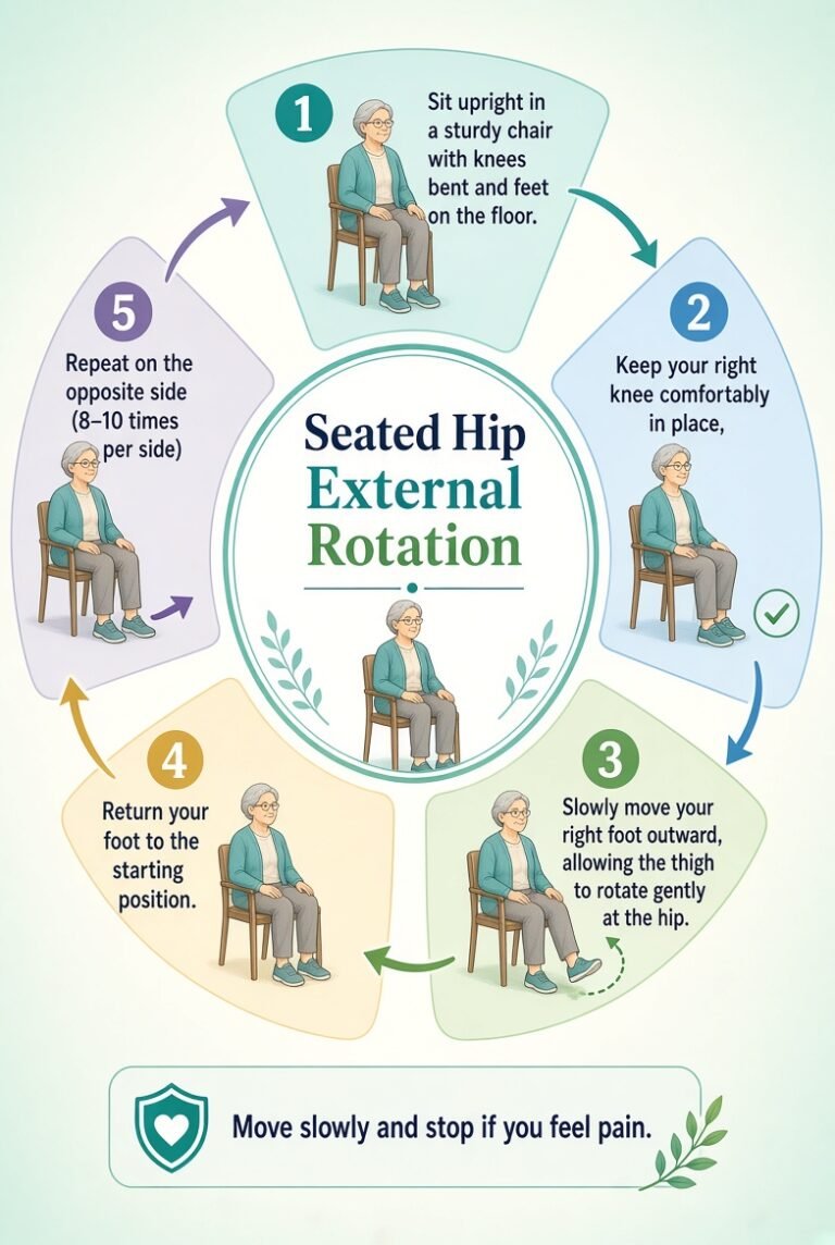 Seated Hip External Rotation of hip mobility exercises for older adults