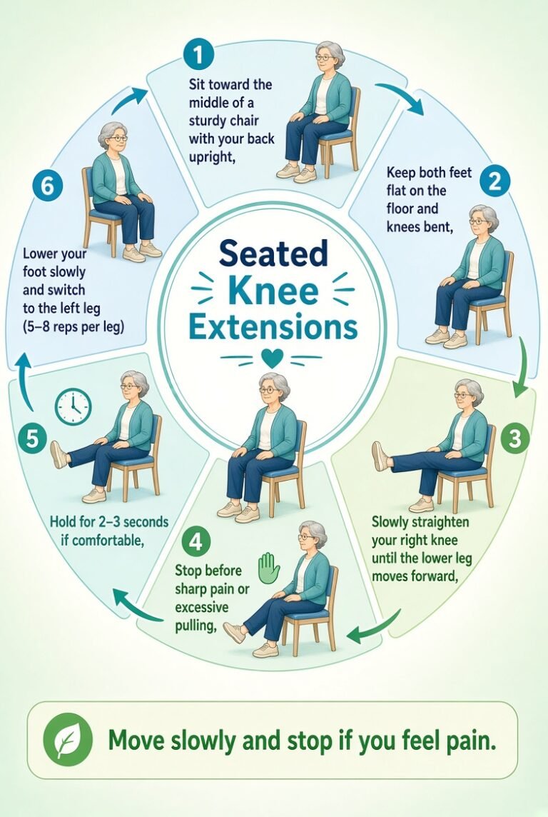 Seated Knee Extensions of chair yoga for knee pain for seniors