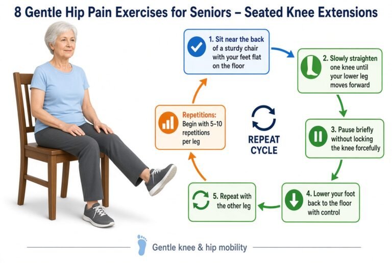 Seated Knee Extensions of Hip pain exercises for seniors