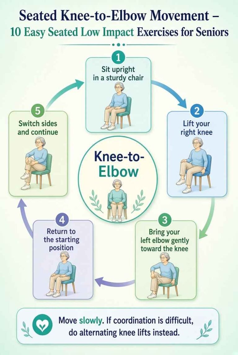 seated Knee To Elbow Movement for low impact exercises for seniors