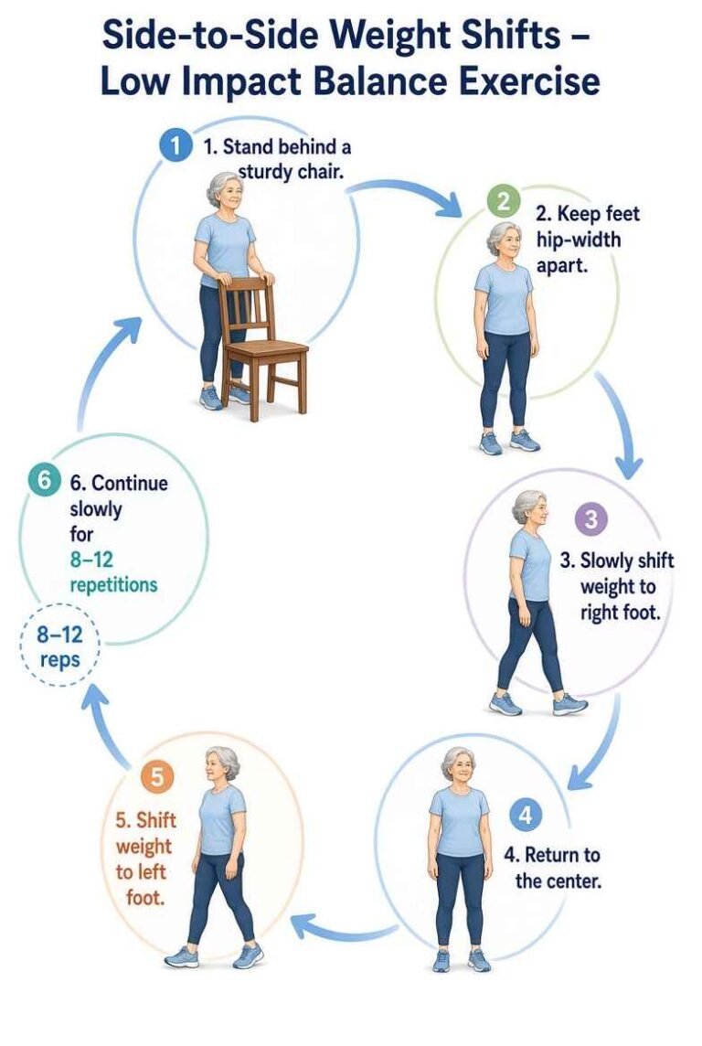 Side to Side weight shifts for low impact balance exercises for seniors