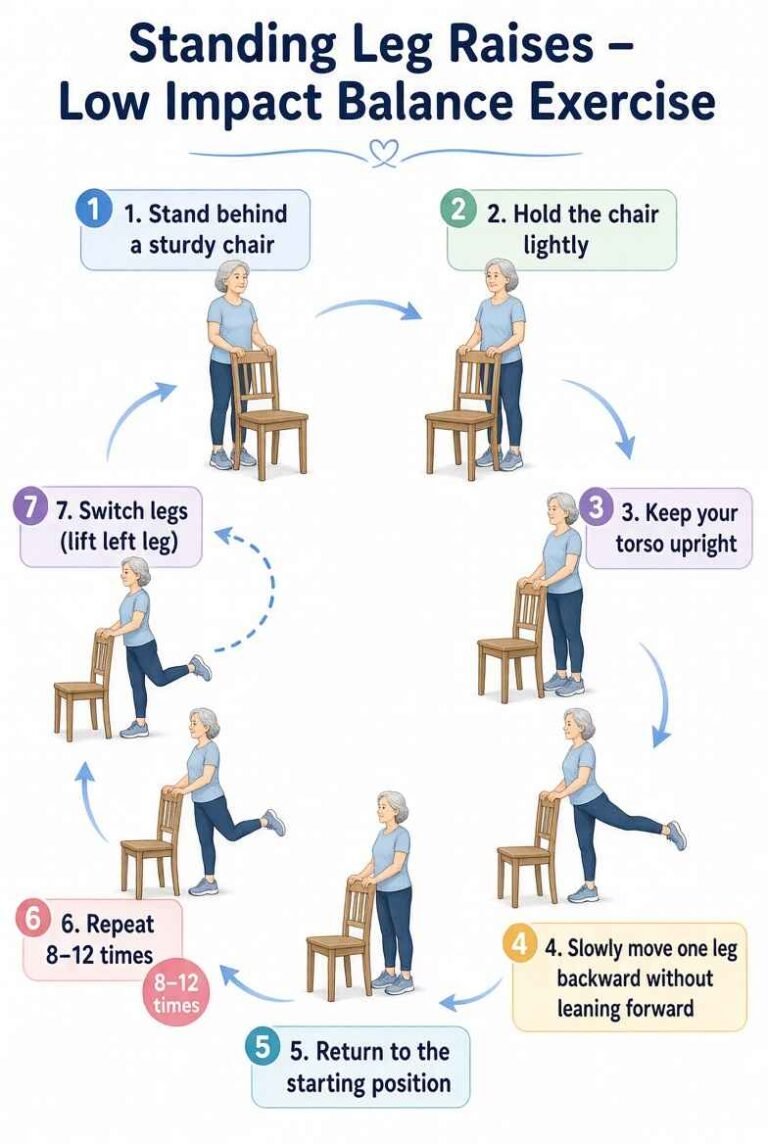 Standing Leg Raises for low impact balance exercises for seniors