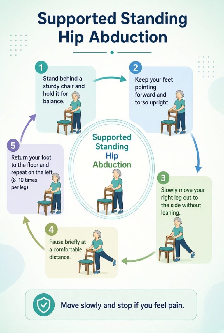 Supported Standing Hip Abduction of hip mobility exercises for older adults