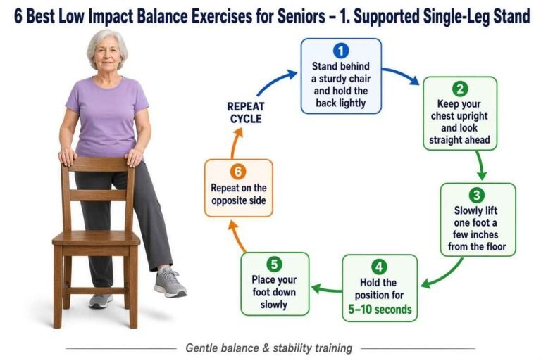 supported single leg-stand low impact balance exercises for seniors